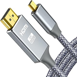 oldboytech 4K Micro HDMI to HDMI Cable Adapter, Exclusive Aluminum Alloy Shell/Nylon Braid/Gold-Plated (Male to Male) 4K/8K/60HZ/3D Grey Compatible with Hero, Sport Camera 6FT