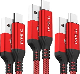 AkoaDa USB C Cable, 3-Pack (10ft+6.6ft+3.3ft) 3.1A USB A to USB-C Fast Charger Nylon Braided Cord Compatible with Samsung Galaxy Note 20 10 S21 S20 S10 Plus,LG V50 V40 G8 Thinq,Moto Z Z3,Switch (Red)