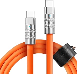 Statik TSumoCharge Fast Charging Cable 100W - Heavy Duty Unbreakable Silicone, Supports Data Transfer Type C to Type C Cable, Cord Wrap Organizer Included, USB C to USBC 6FT/2M, Orange